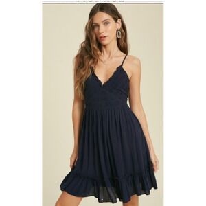 Wishlist Navy Blue Smocked Empire Waist Ruffle Mini Dress WL20-4713 Small Boho